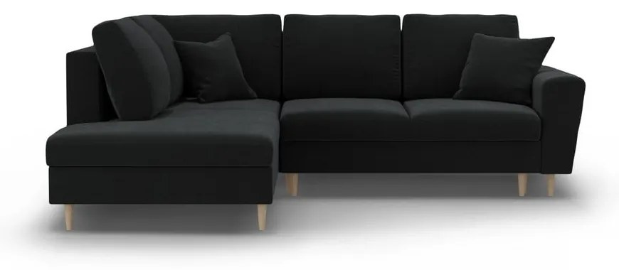 Divano angolare nero allungabile e con contenitore (con penisola a sinistra/a L) con rivestimento in velluto Kyoto – Cosmopolitan Design