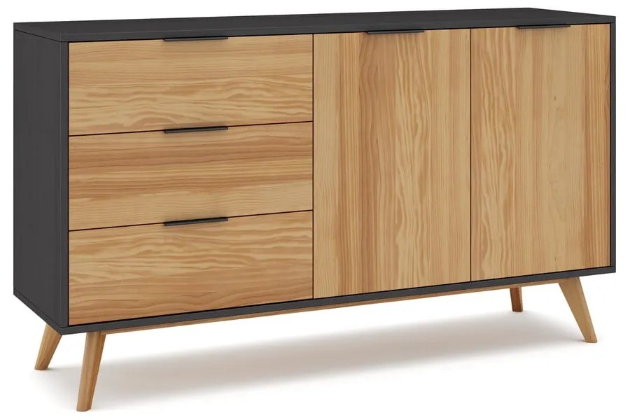 Cassettiera bassa in pino nero/naturale 140x81 cm Lavis - Marckeric