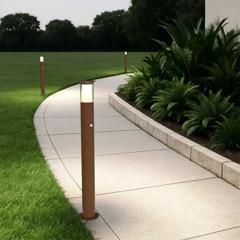Paletto Solare 80cm in Acciaio Corten con Sensore Movimento e Picchetto Colore Bianco Naturale 4.000K