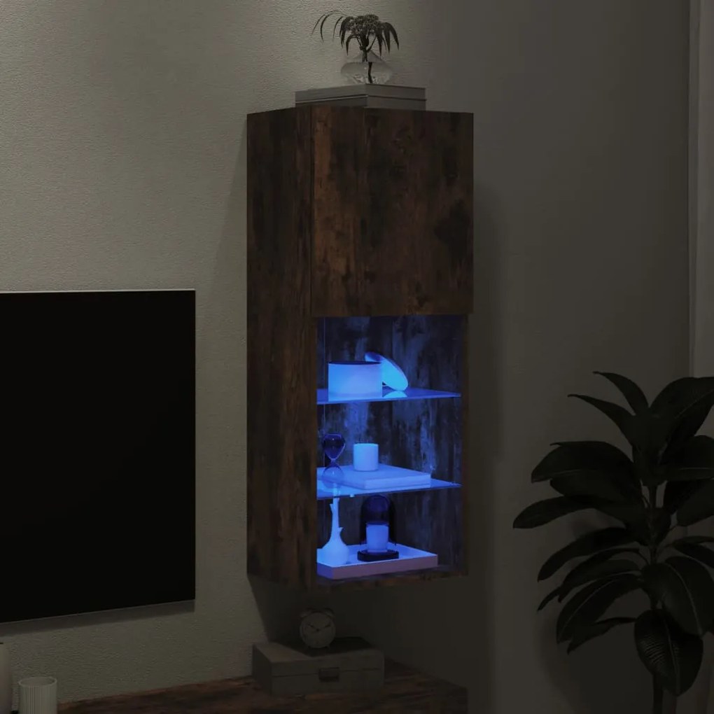 Mobile tv con luci led rovere fumo 40,5x30x102 cm