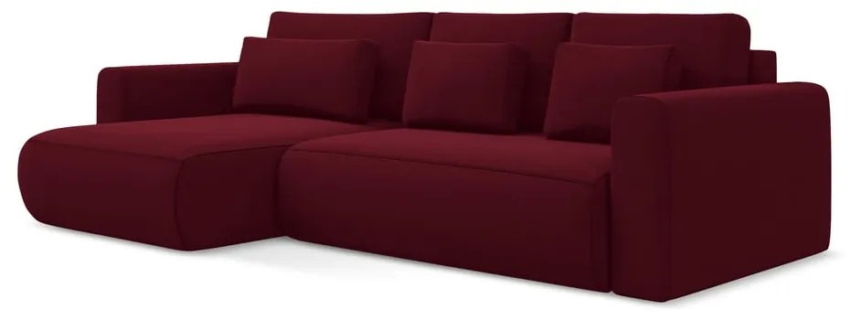 Divano angolare burgundy allungabile/con contenitore (con penisola a sinistra/con chaise lounge) con rivestimento in velluto Kapua – Makamii