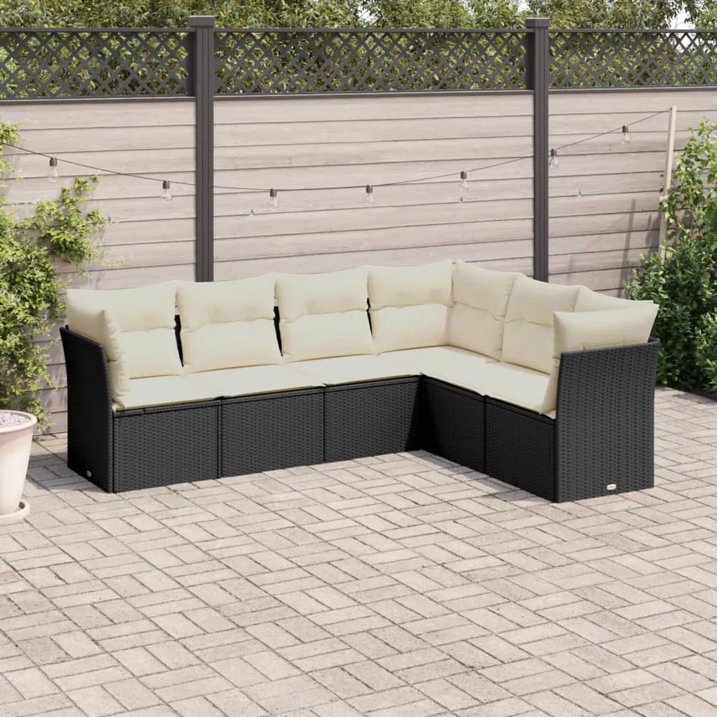 Set divano da giardino 6 pz con cuscini nero in polyrattan