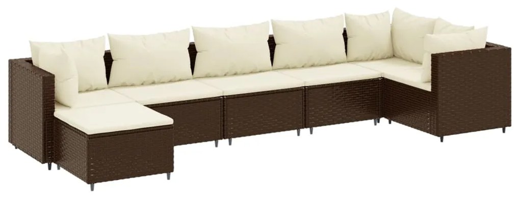 Set divani da giardino 7 pz con cuscini in polyrattan marrone