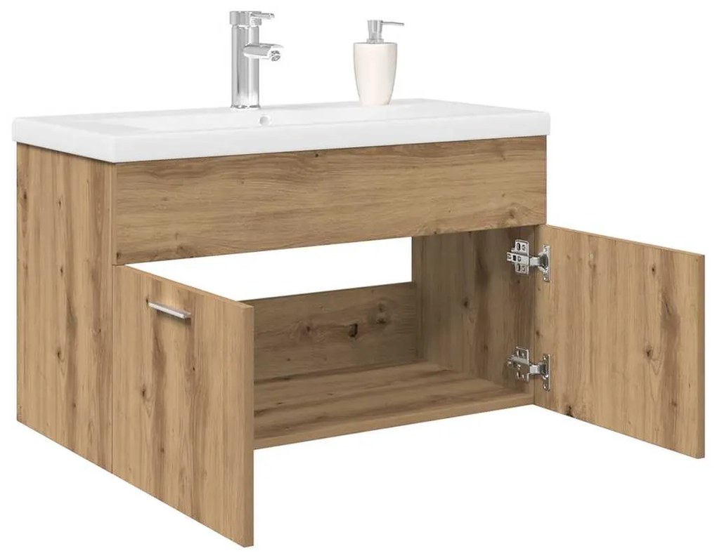 Mobile Bagno Con Lavabo Integrato&rubinetto Rovere Artigianale /