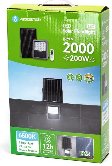 Aigostar - Proiettore solare dimmerabile LED/200W/3,4V IP65 + telecomando