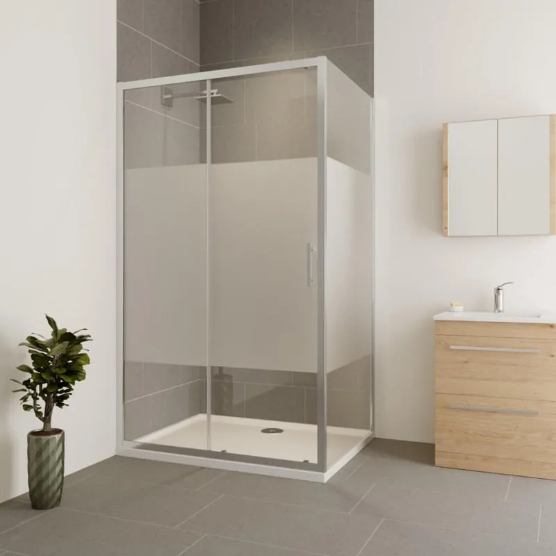 Box doccia con ingresso frontale scorrevole Verve L 140 x H 190 cm, vetro 6 mm serigrafato profilo cromato