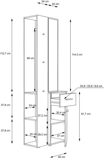 Mobile Ingresso 65x34x196 Con Specchio E Barra Appendiabiti Teka Bianco E Rovere