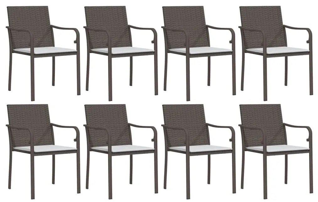 Set pranzo da giardino 9 pz con cuscini in polyrattan e acciaio