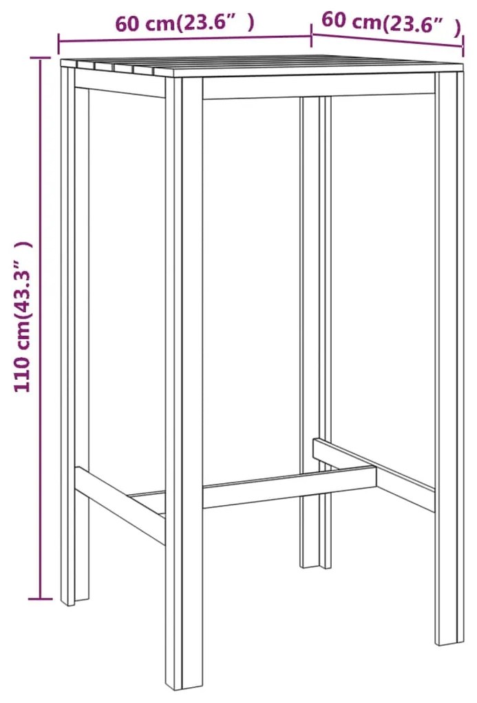 Tavolo da bar 60x60x110 cm in legno di pino impregnato