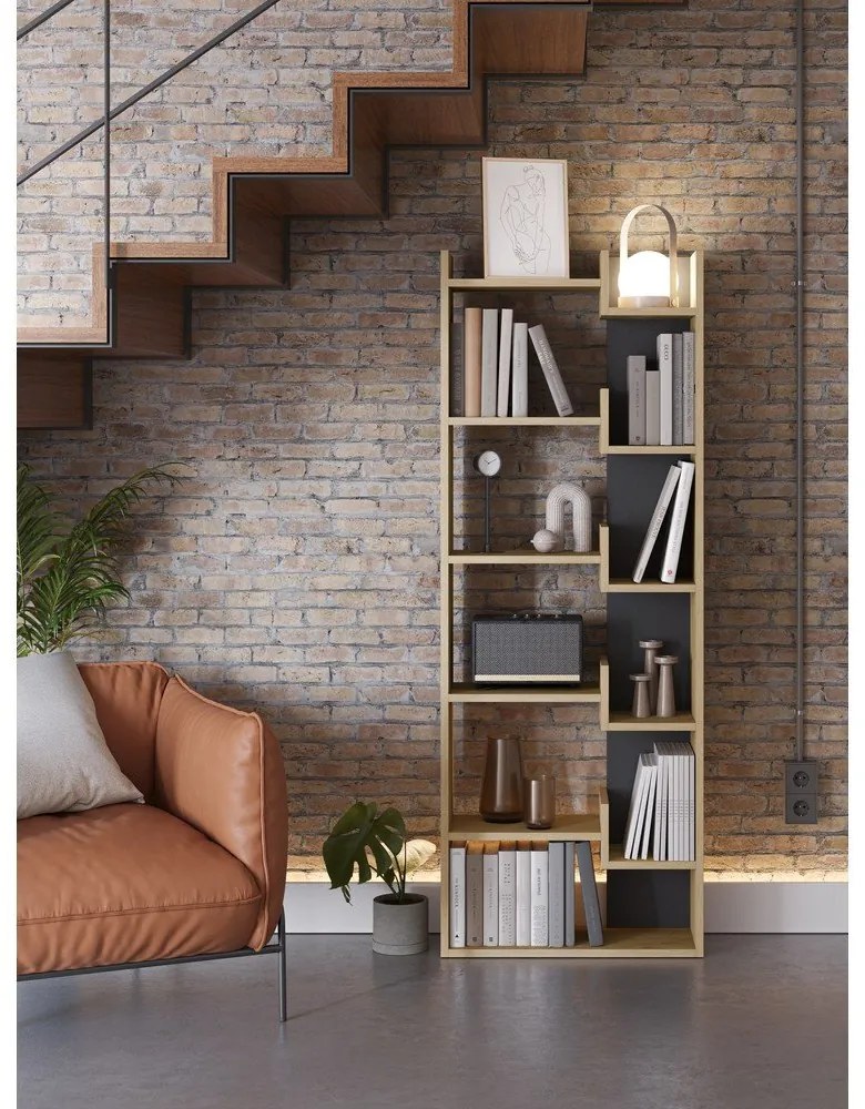 Libreria in rovere decorato in nero e naturale 60,5x162 cm Klapo - Marckeric