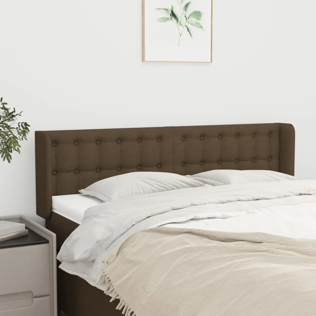 Testiera Ad Orecchio Marrone Scuro 147x16x78/88 Cm İn Tessuto /