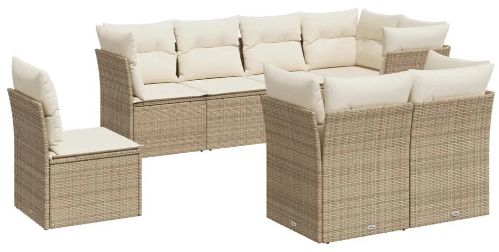 Set Divano da Giardino 8 pz con Cuscini Beige in Polyrattan