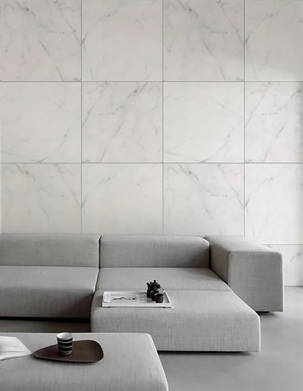 Piastrella da pavimento e rivestimento interno 100 x 100 cm Sp. 3.5 mm rettificato Estatuario in gres porcellanato bianco venato grigio opaco traffico intenso (pei 4/5) R9