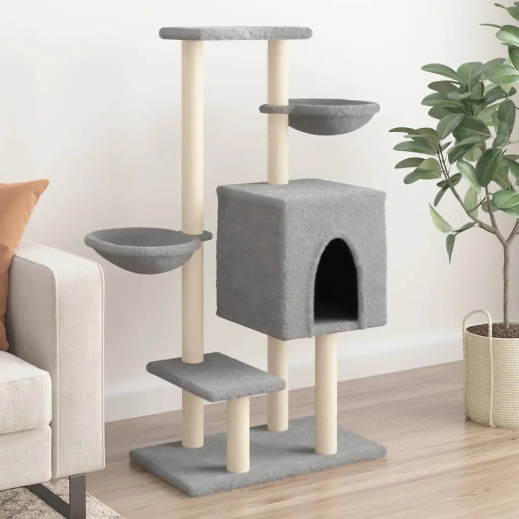 Albero per gatti con tiragraffi in sisal grigio chiaro 117 cm
