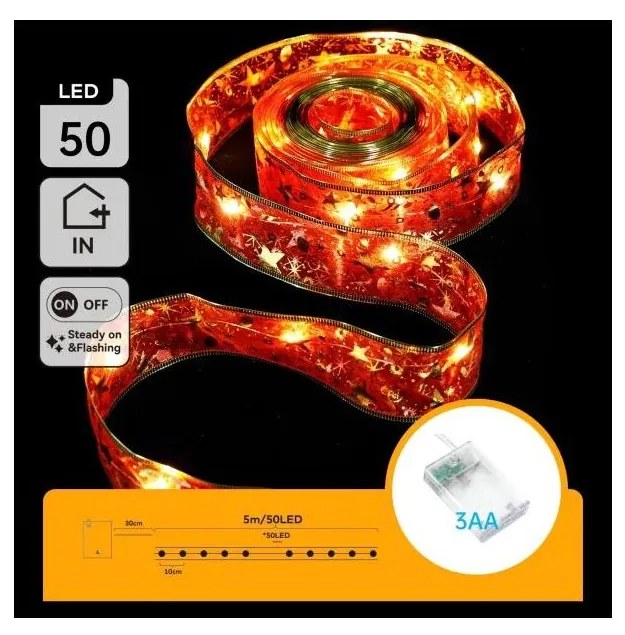 Aigostar - Catena luminosa natalizia a LED 50xLED/3xAA 5m bianco caldo e rosso