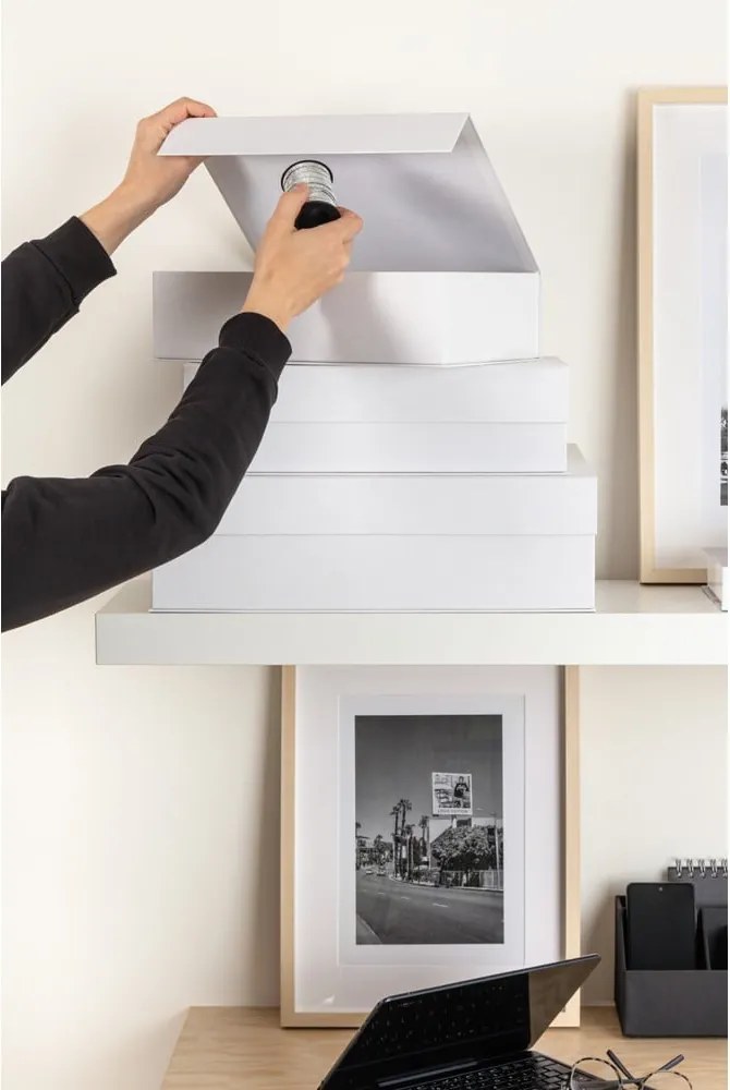 Scatole in set con coperchio/decorative bianche in cartone 3 pz 42,5x29,5x13 cm Kian Paper Laminate – Bigso