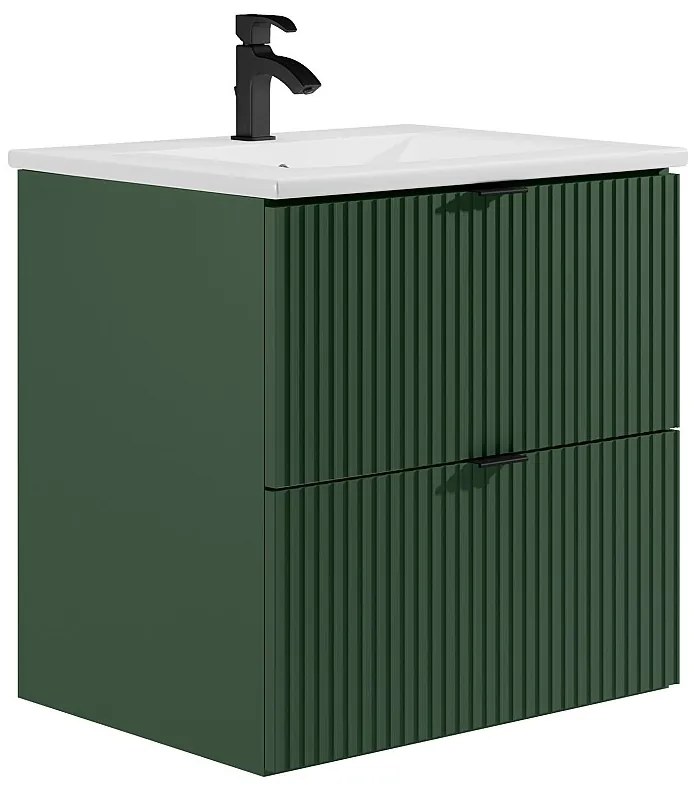 Mobile per bagno sospeso con scanalature con lavabo ad incasso - Verde opaco - 60 cm - ZEVINI