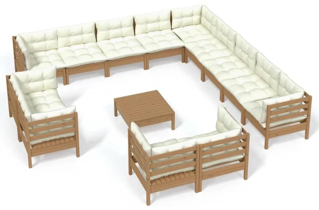 Set divani da giardino 14 pz con cuscini miele legno di pino