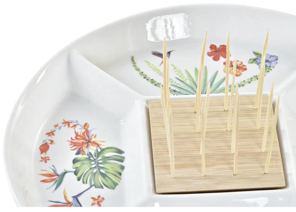 Vassoio per aperitivi DKD Home Decor Naturale Multicolore Bambù Gres Tropicale (23,5 x 23,5 x 7 cm)