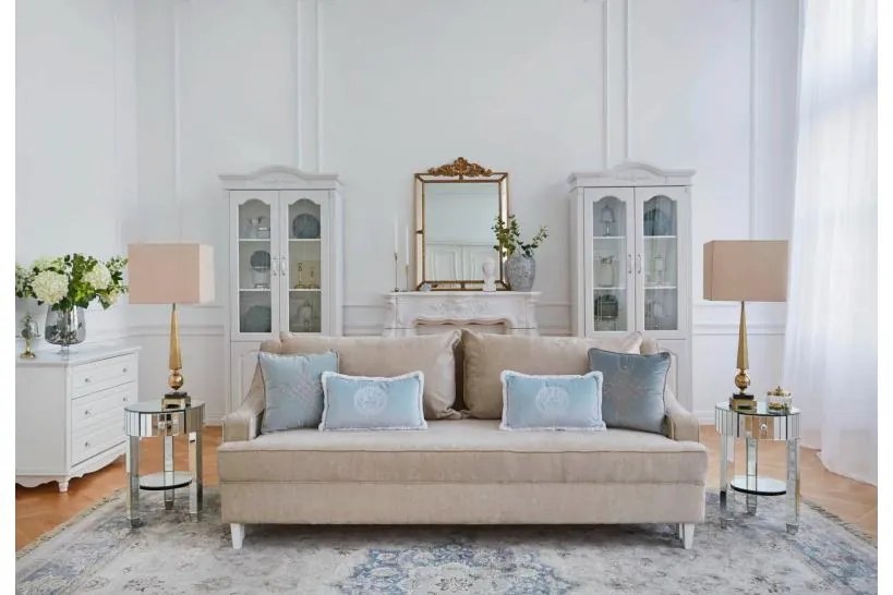 Shabby Chic divano estraibile color champagne in morbida ciniglia - Arrediorg