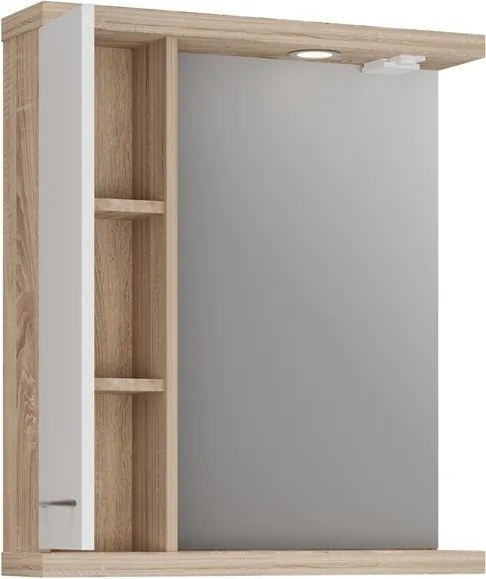 Specchio bagno 65 cm contenitore bicolore bianco e legno chiaro | LAC-ESTIA-65 - KAMALU