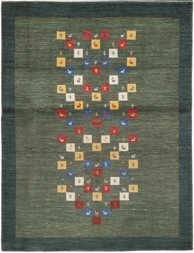 Gabbeh Tappeto 150x200 Verde (Iran) Annodato A Mano