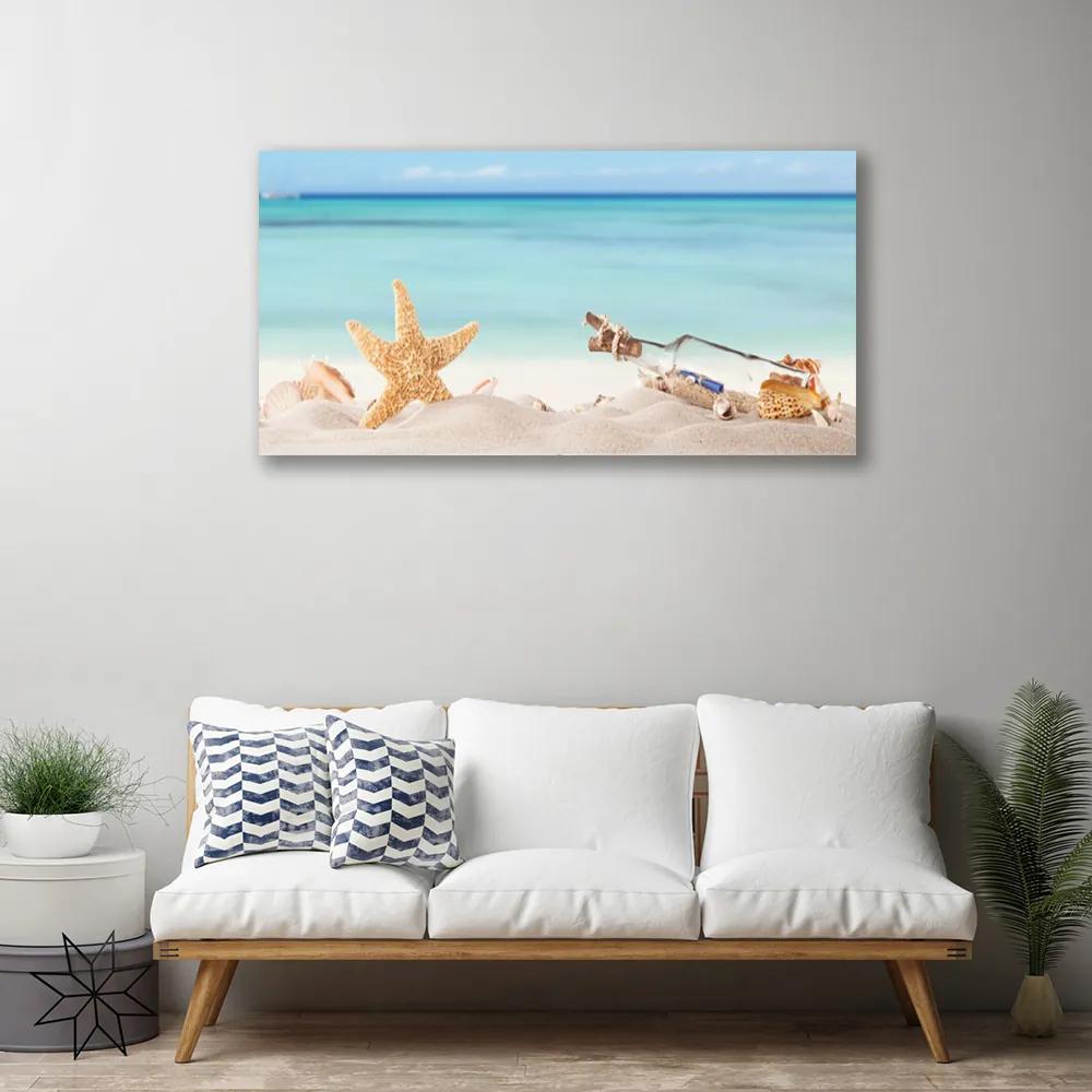 Quadro su tela Spiaggia di conchiglie di stelle marine 100x50 cm