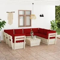 Set Divani da Giardino su Pallet 9 pz con Cuscini Legno Abete cod mxl 43857