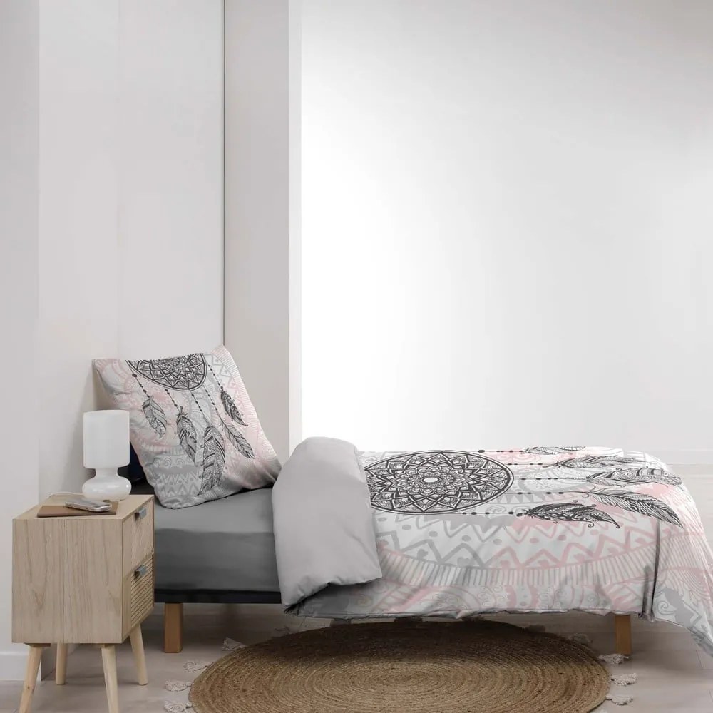 Biancheria da letto in cotone bianco e rosa per letto singolo 140x200 cm Namaste - douceur d'intérieur