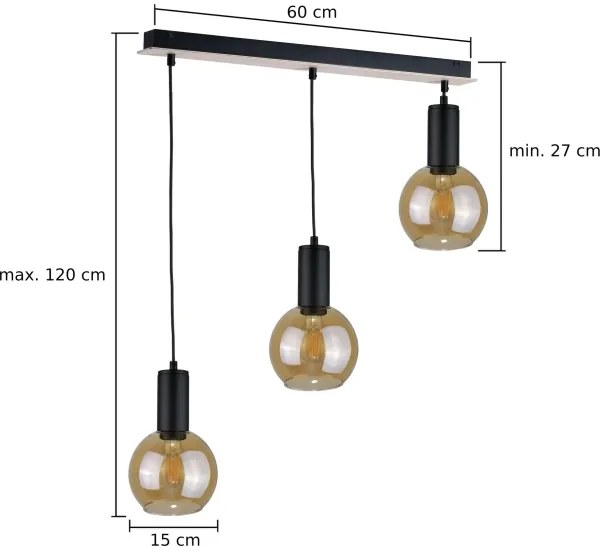 Lampadario a sospensione con filo JANTAR WOOD 3xE27/60W/230V