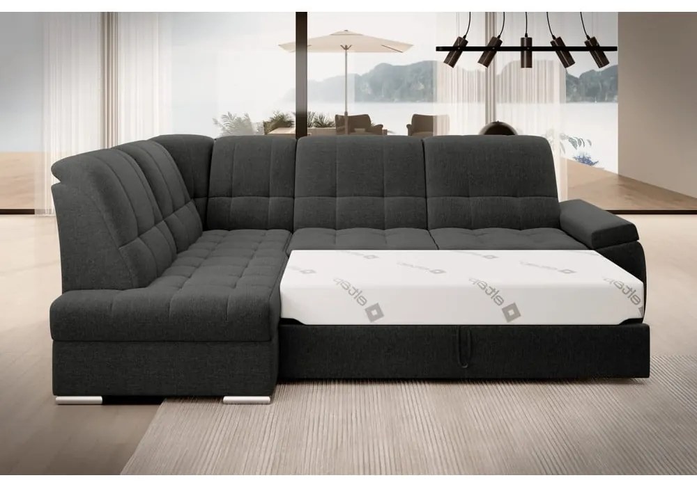 Divano angolare grigio scuro allungabile/con contenitore (con penisola a sinistra/a L) Sado – ELTAP