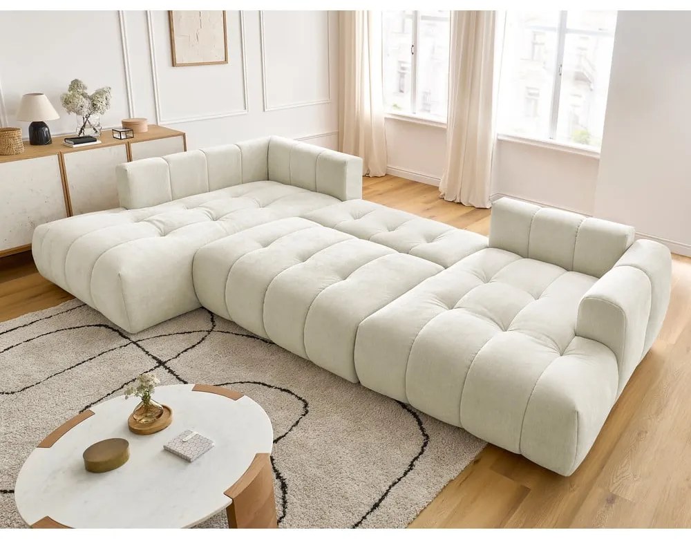 Divano angolare beige allungabile e con contenitore (penisola a sinistra/a U) Fuji – Bobochic Paris