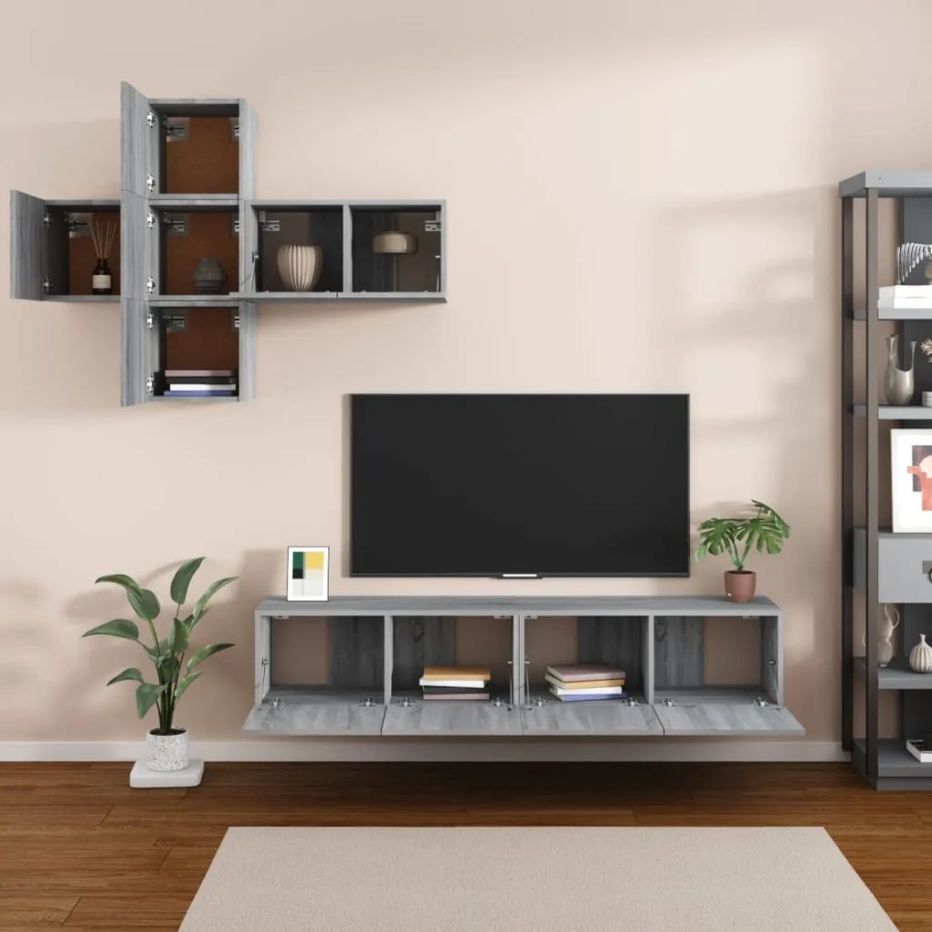 Set di mobili porta tv 7 pz grigio sonoma in legno multistrato