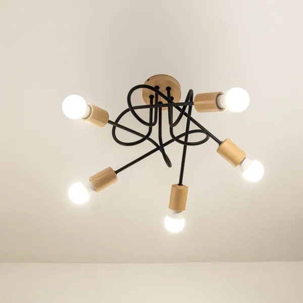 Lampadario a plafone OXFORD 5xE27/15W/230V, finitura pino/nero