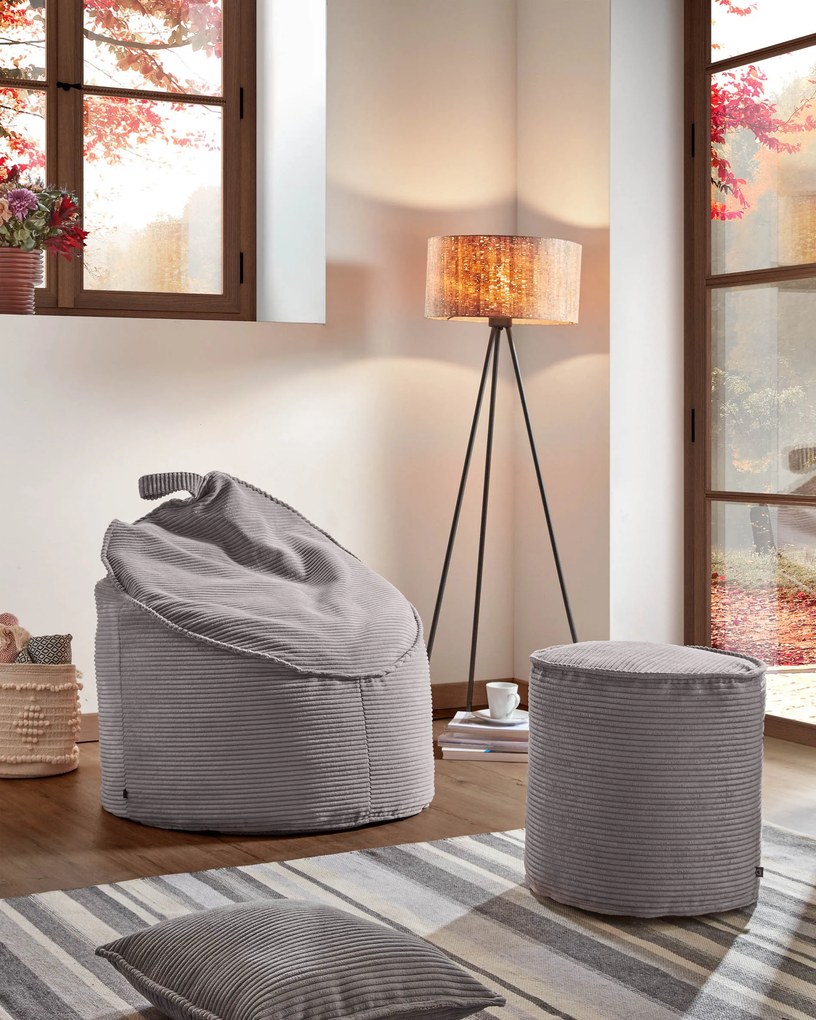 Kave Home - Pouf Wilma in velluto a coste spesso grigio Ã˜ 80 cm