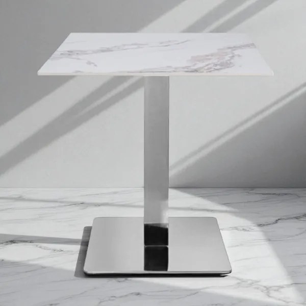 Tavolo bar ristorante 70x70 cm piano per esterno effetto Marmo Oro e base argento H 75