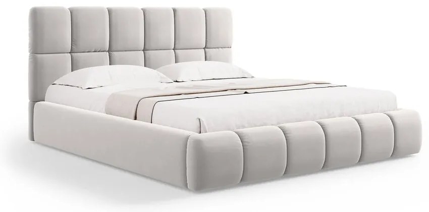 Letto matrimoniale imbottito in grigio chiaro in velluto con contenitore con rete inclusa 180x200 cm Bellis – Micadoni