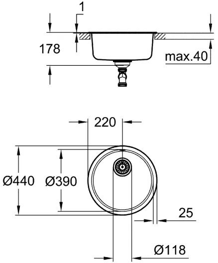 GROHE 31720SD0 - Lavello K200 440 x 440 x 180 in acciaio inox