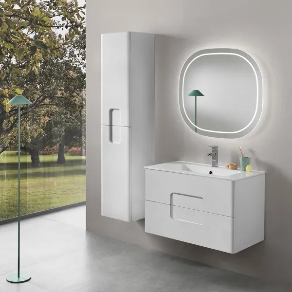 Mobile sospeso bagno ARCO 100 cm due cassetti Larice Bianco