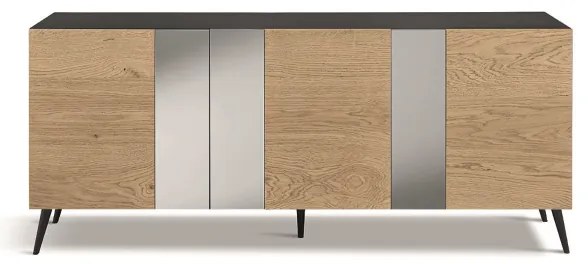 Madia 180 cm in legno Rovere 3 ante con specchio 5 piedini - ROMEO