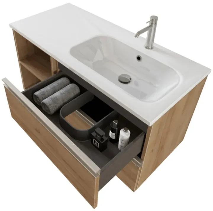 Mobile bagno sospeso 100 cm Master rovere con lavabo e specchio