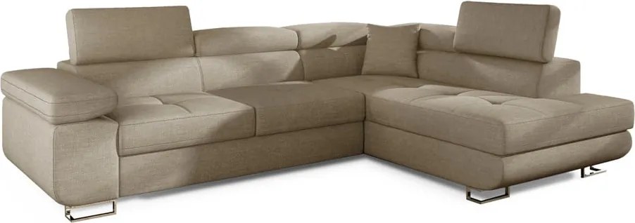 Divano angolare beige allungabile/con contenitore (con penisola a destra/a L) Anton – ELTAP