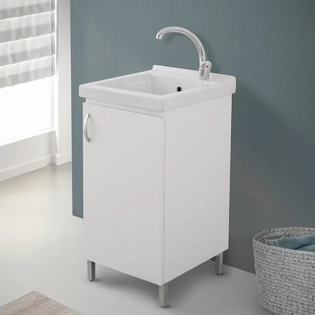 Mobile lavatoio 45x50 in ceramica bianco opaco completo di scarico