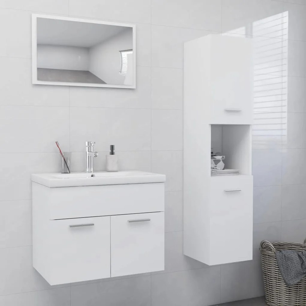 Set Mobili Da Bagno Bianco İn Legno Multistrato /