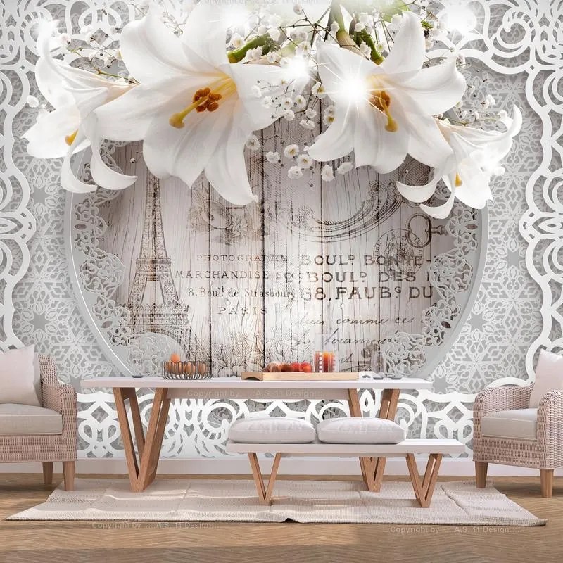 Fotomurale adesivo  Lilies and Wooden Background  Larghezza x Altezza Home decor 147x105