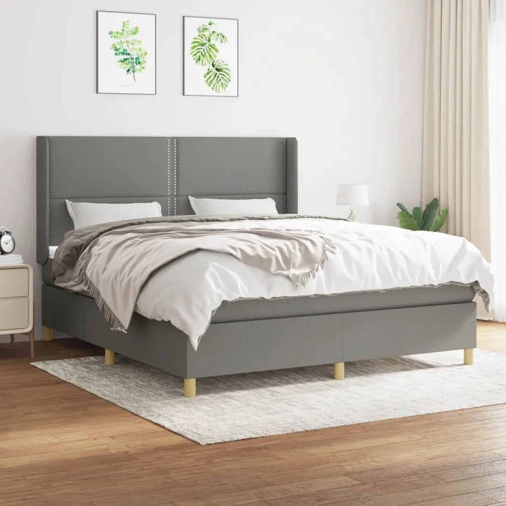Giroletto A Molle Con Materasso Grigio Scuro 160x200 Cm Tessuto /