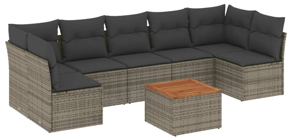 Set divano da giardino 8 pz con cuscini grigio in polyrattan