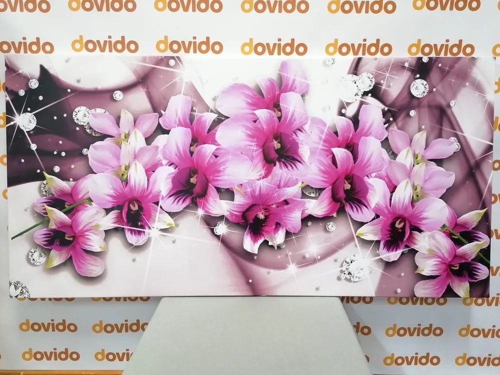 Quadro su tela – Fiori viola su sfondo astratto
