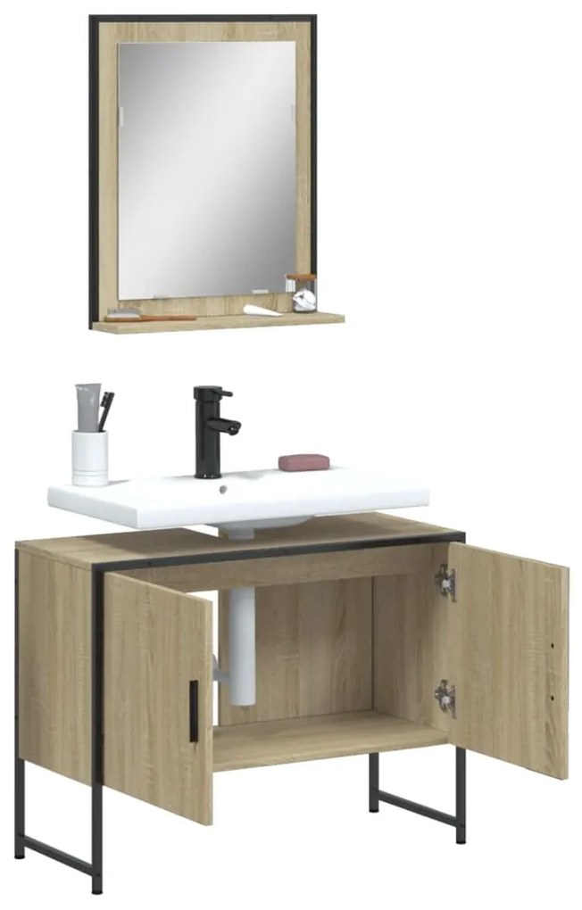 Set mobili da bagno 2 pz rovere sonoma in legno multistrato