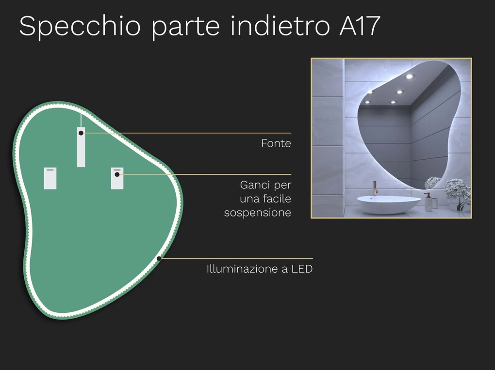 Specchio organico LED con illuminazione A17